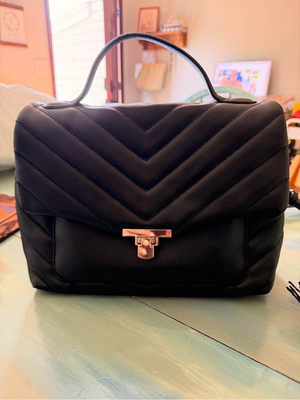 Target Black Quilted Satchel with Gold-Tone Lock
